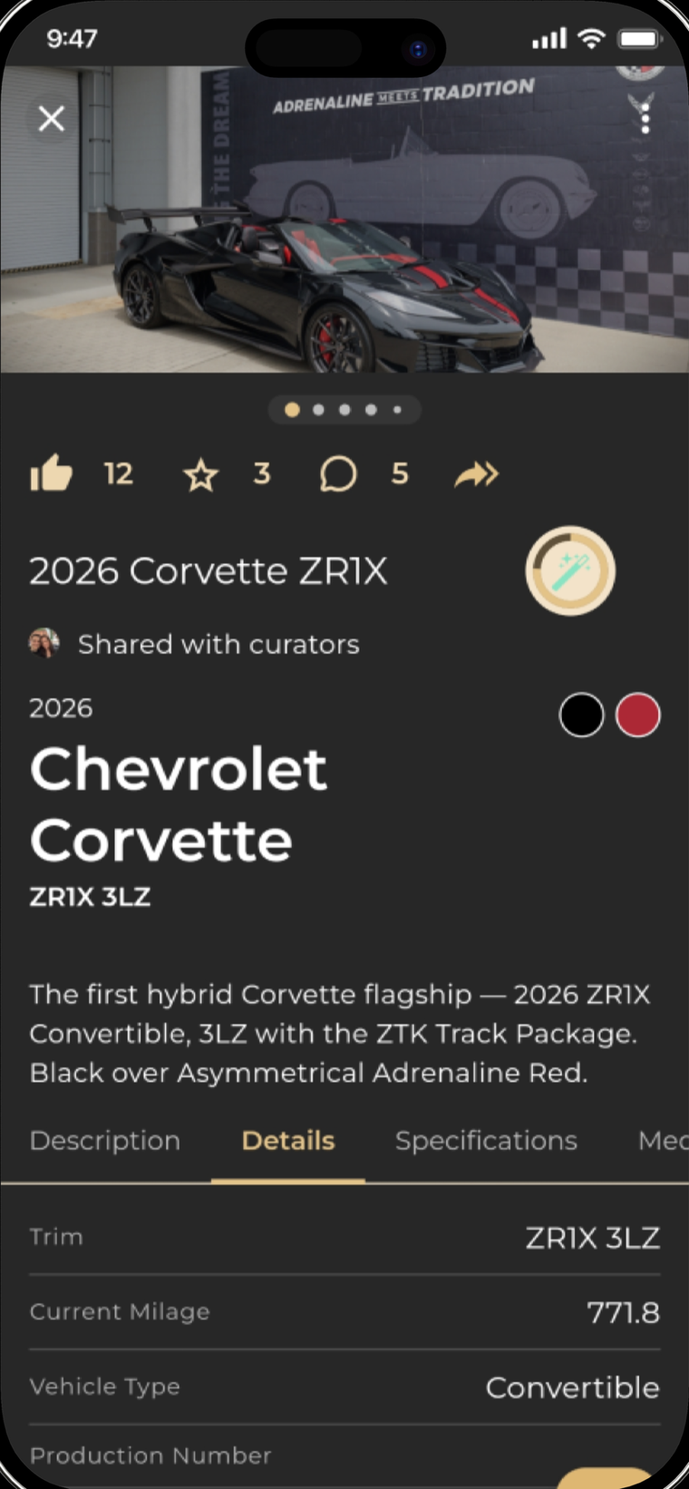 A consolidated car record with details and specifications