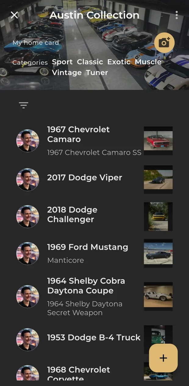 A Micurato collection holding several cars, each with its own record