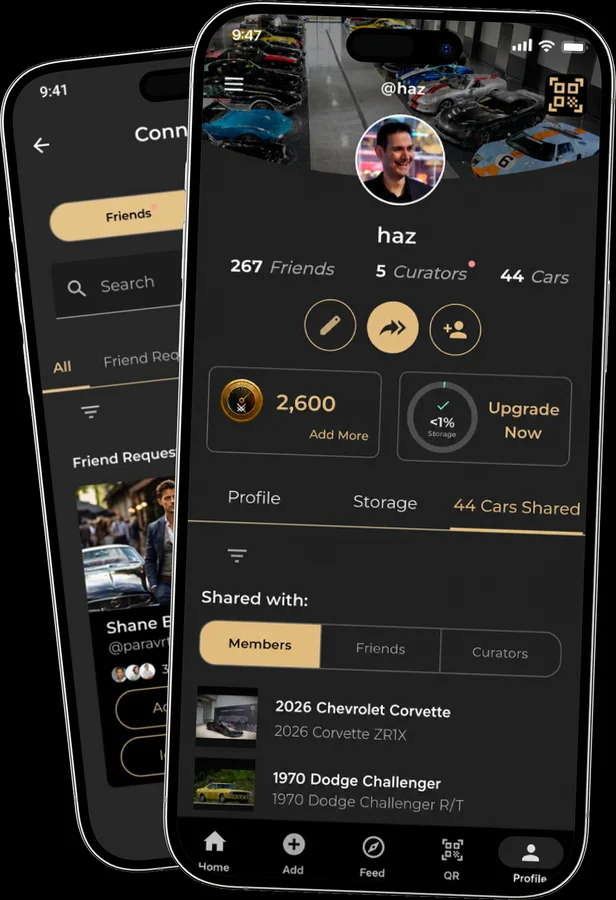 A Micurato profile showing friends, curators and cars